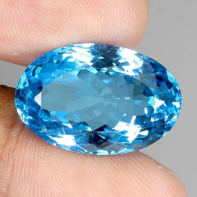 Gemsporium Natur Oval Cut Swiss Blue Topaz 26.20ct 21.5x14.5mm Voll Feuer