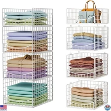 4-Tier Stackable Closet Organizers and Storage Shelves, Clothes Storage Basket