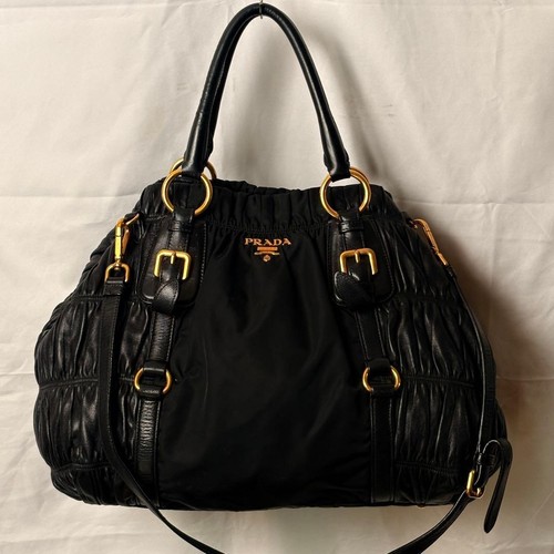 PRADA BN1407 Nappa Leather Large 2WAY Tote Bag Black Authentic Women's Handbag