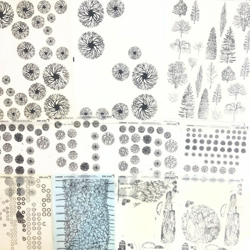 Letraset Architectural Symbols Trees, TREE TOPS, Plants, Hedge Garden 25+ Sheets