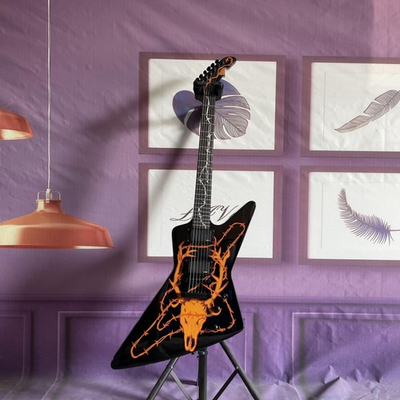 #ad James Hetfield Black Explorer Elk Skull 6String Electric Guitar Solid Best Gift $293.55