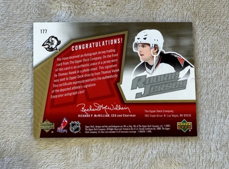 2005-06 SPx Rookie Jersey /1499 Thomas Vanek #177 Rookie Auto RC - Image 2 of 2