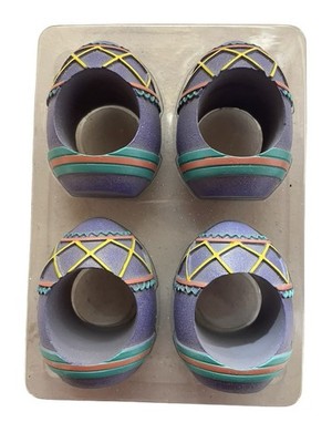 Holiday Easter Egg Napkin Rings Set of 4 Large Purple Decorated Resin Spring
