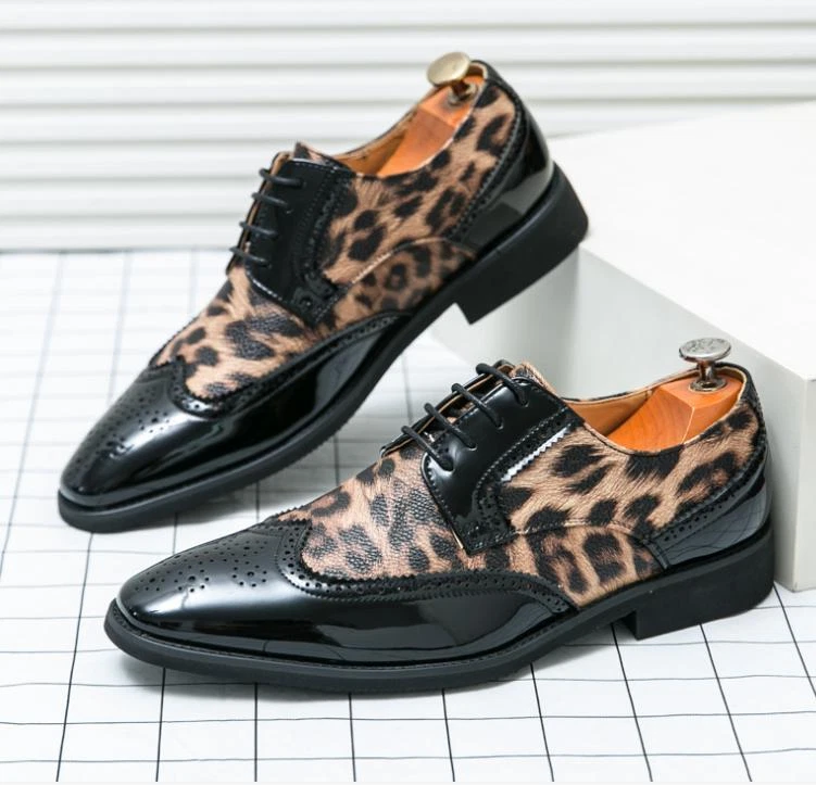 SAOLA Scarpe da sposa stringate inglesi business eleganti a punta stampa leopardata uomo