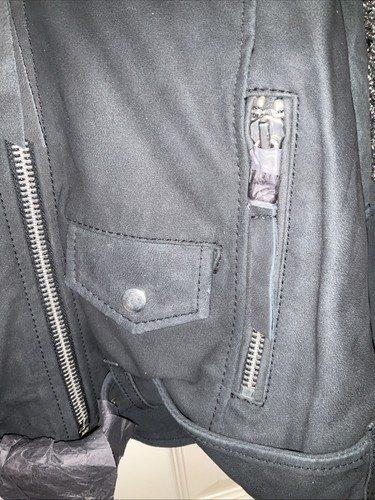 ZARA L Black Biker-Style Leather Jacket With Embellished Shoulder 6098/002 BNWT - Picture 7 of 22