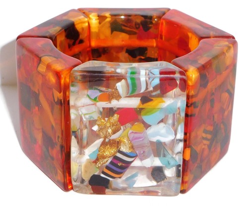 Sobral Fragments Kyara Orange Runway Style Stretch Artist Made Panel Bracelet - Picture 3 of 6