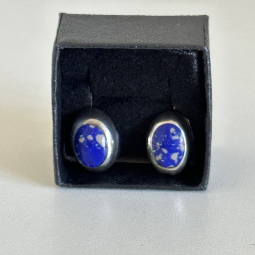 Pendientes colgantes vintage de plata de ley 925 lapislázuli ovalados para dama - Imagen 8 de 8