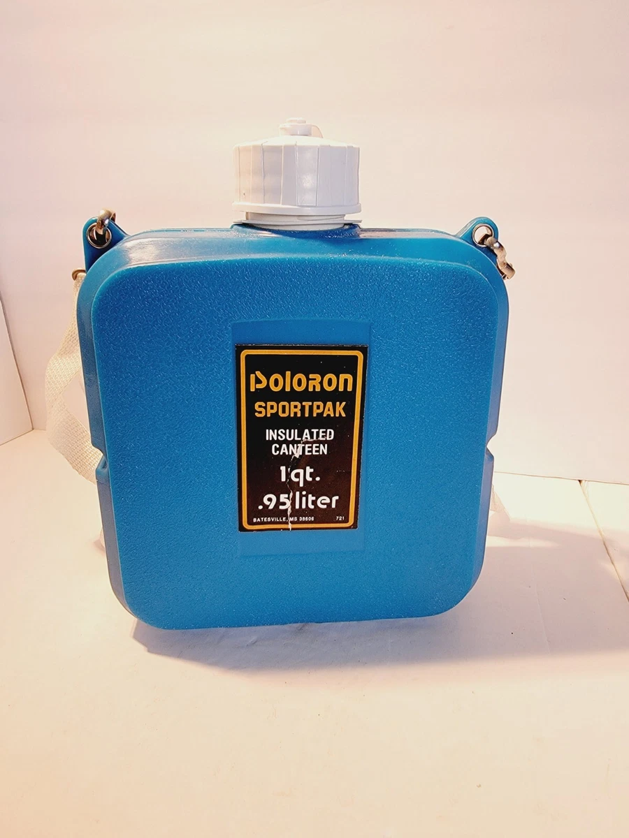 Vintage Poloron Sportpak Insulated Canteen w Strap 1 Qt Blue Water Camp Hike