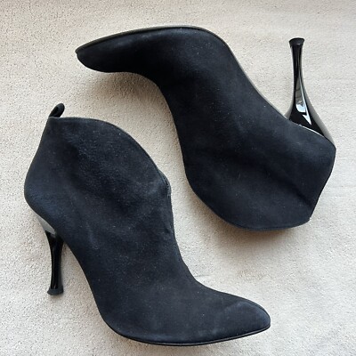Stuart Weitzman Metropol Black Suede Heeled Ankle Slit Boots Booties Women 7 M
