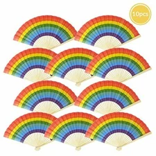 Quasimoon 9" Rainbow Multi-Color Paper Hand Fans for Weddings, Parties, Premi...