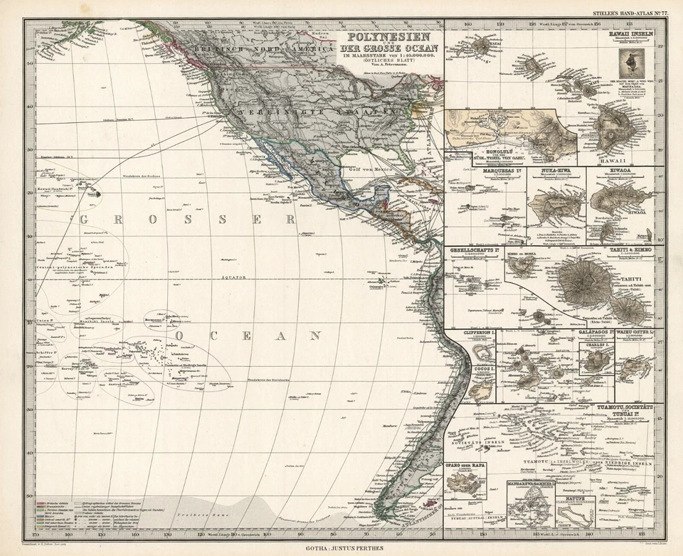 Steiler Maps 1884: Polinesia en el Océano Pacífico (juego de dos mapas) Foto 2 de 4
