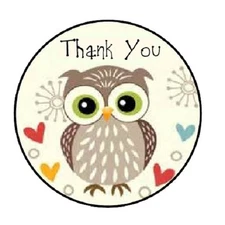48 Thank You Owl #2!!  ENVELOPE SEALS LABELS STICKERS 1.2" ROUND