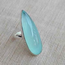 Happiness Blue Chalcedony Gemstone 925 Sterling Silver Handmade Ring All Size