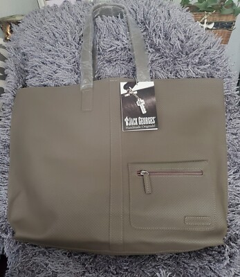 Jack Georges Beige Leather Large Shopper Tote New with Tags 