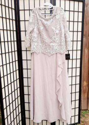 Le Bos Full Length Mother Bride Embroidered Lace Bodice ,Drape Dress Stone 10