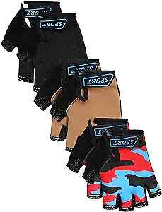 3 Pairs Kids Half Finger Gloves Sport Gloves Non-Slip Gel 8 - 12 Years Classic - Foto 1 di 8
