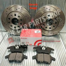 FOR VW GOLF GTI MK7 DRILLED GROOVED FRONT BRAKE DISCS 340MM + BREMBO PADS NEW
