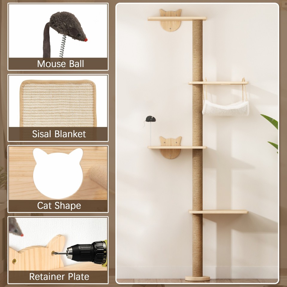 Perch Posts COZIWOW Wall Mounted Scratching Post 4-Tier Cat Climbing Tower Cat ...