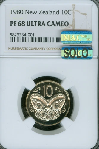 1980 NEW ZEALAND 10 CENTS NGC PF68 UCAM MAC SOLO FINEST & SPOTLESS *