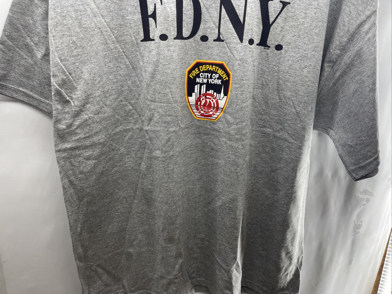 Gildan TShirt Mens Sz XL  Gray With Blue FDNY New York Fire Dept LOGO New