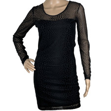 Sheer Long Sleeve Lacey Bodycon Black Dress Stretch Lined