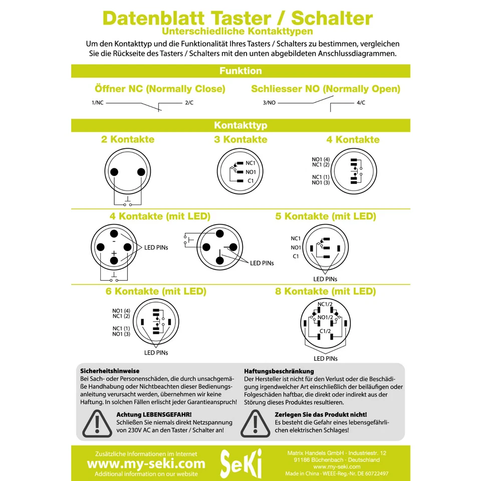 Drucktaster Druckschalter 16mm 19mm 22mm 25mm flach gewölbt hervorstehend LED - Bild 2 von 2