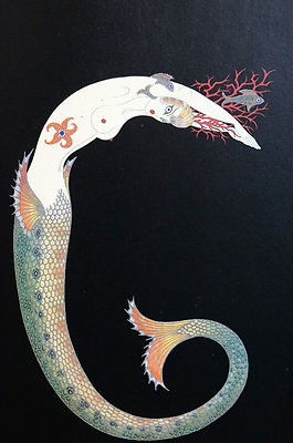 Erte 1982 Alphabet Series G - MERMAID Long Tail FISH - Matted