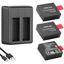 1350Mah Action Camera Rechargeable Batteries 3 Pack W Dual USB Charger for AKASO