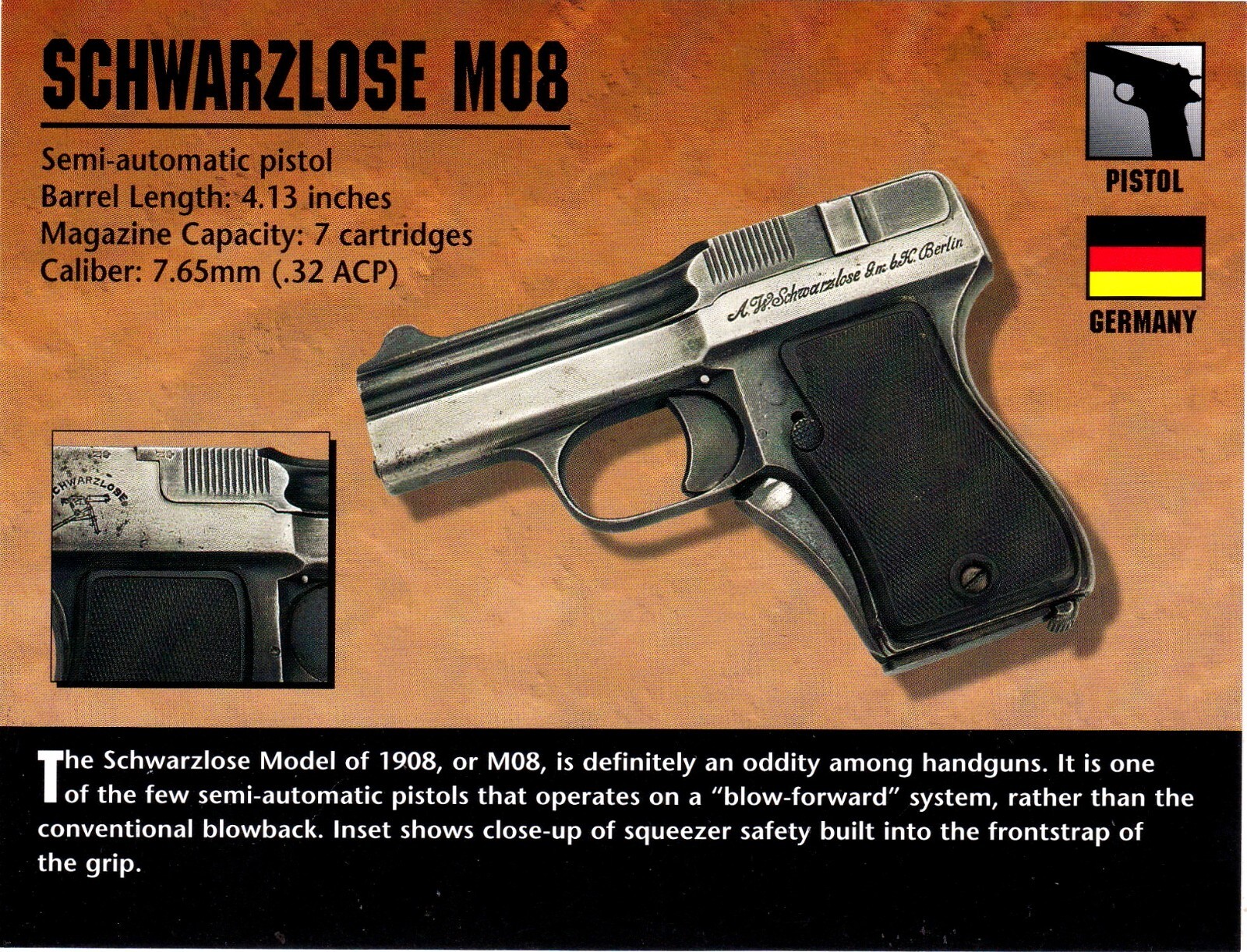 Schwarzlose M08 Pistol Classic Firearms Photo Card u