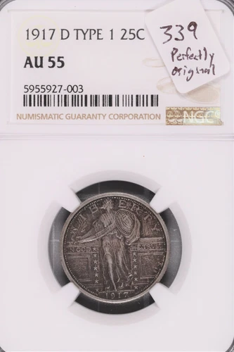 1917-D Type 1 Standing Liberty Silver Quarter NGC AU-55 #003