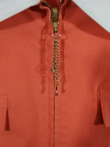 St John Sport Jacket Womens M Orange Full Zip Cotton Stretch Contrast Collar - Picture 3 of 14