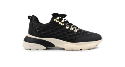 Shu Shop Savannah Black Quilted Sneaker Y2K Inspired Gold Eyelet