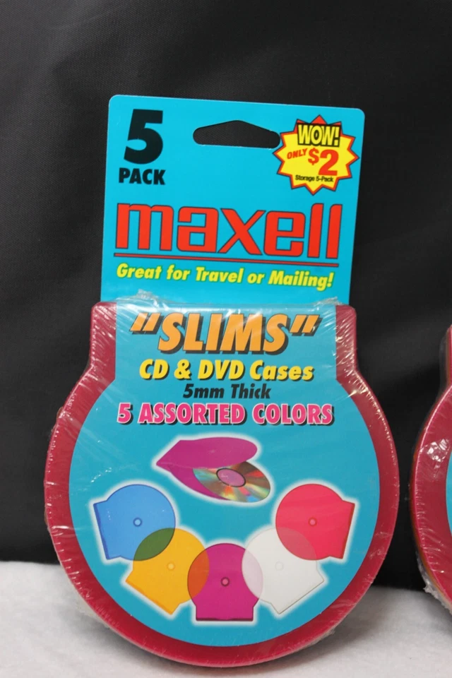 Juego de 2 estuches MAXELL Slims CD DVD de 5 mm de grosor multicolor paquete de 5 nuevos y sellados Foto 2 de 4
