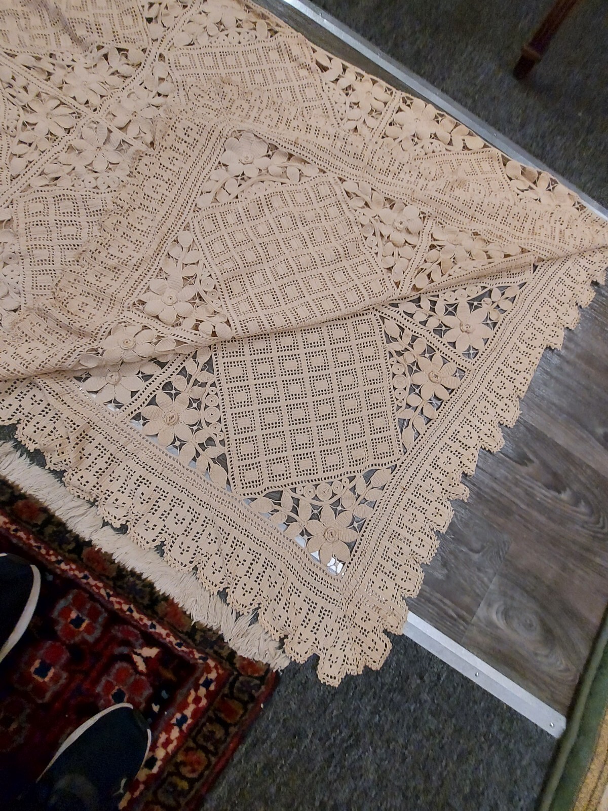 PR. OF ANTIQUE HAND WOVEN CROCHET COVERLETS / BEDSPREADS eBay