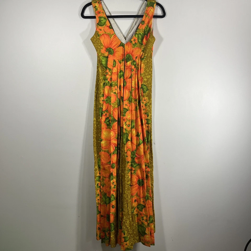Гавайский Togs винтажный 60-х гавайский плиссированные поезд гибискус макси платье женщин XS - Изображение 4 из 4