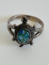 925 Sterling Silver natural opal turtle ring Size 8