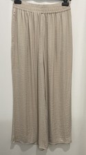 ZARA Wrinkle Satin FLOWY WIDE LEG PANTS Pockets Elastic Waist Ivory SZ S