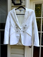 White House Black Market - White Editor Embellished Blazer-Button Closure-Sz 8