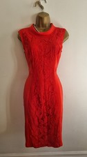 Beautiful Reiss Red Lace Evening Cocktail Pencil Dress Size 10