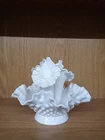 Fenton Vintage White Milk Glass Hobnail Epergne Bowl Three Horn Design 4137