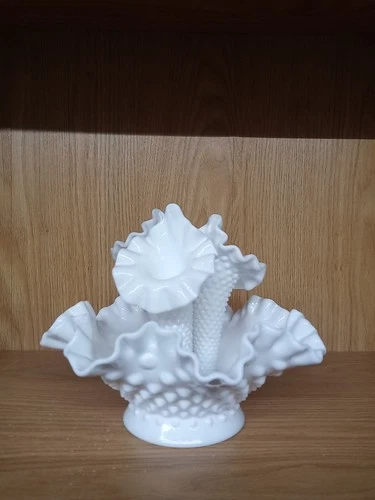 Fenton Vintage White Milk Glass Hobnail Epergne Bowl Three Horn Design 4137