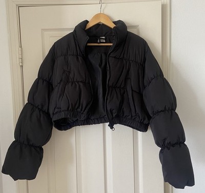 Divided by H&M Women's XL Black, Full Zip, Cropped Puffer Coat