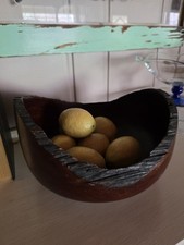 Vintage Wooden Live Edge Hand Turned Large 11.5" x 7" Heavy Decorative Bowl