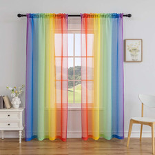 Rainbow Sheer Curtain Panels for Living Room Elegant Window Treatment Sets Light