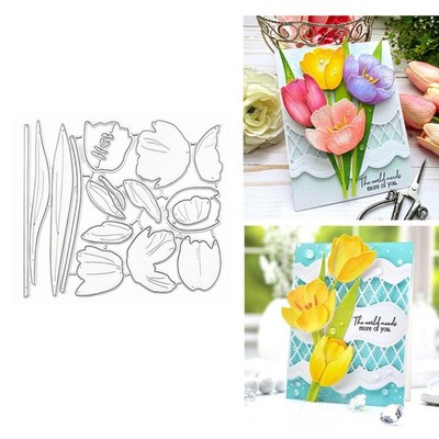 Tulip Set Flower Metal Die Cuts,Flower Leaves Plant Wedding Cutting silver 