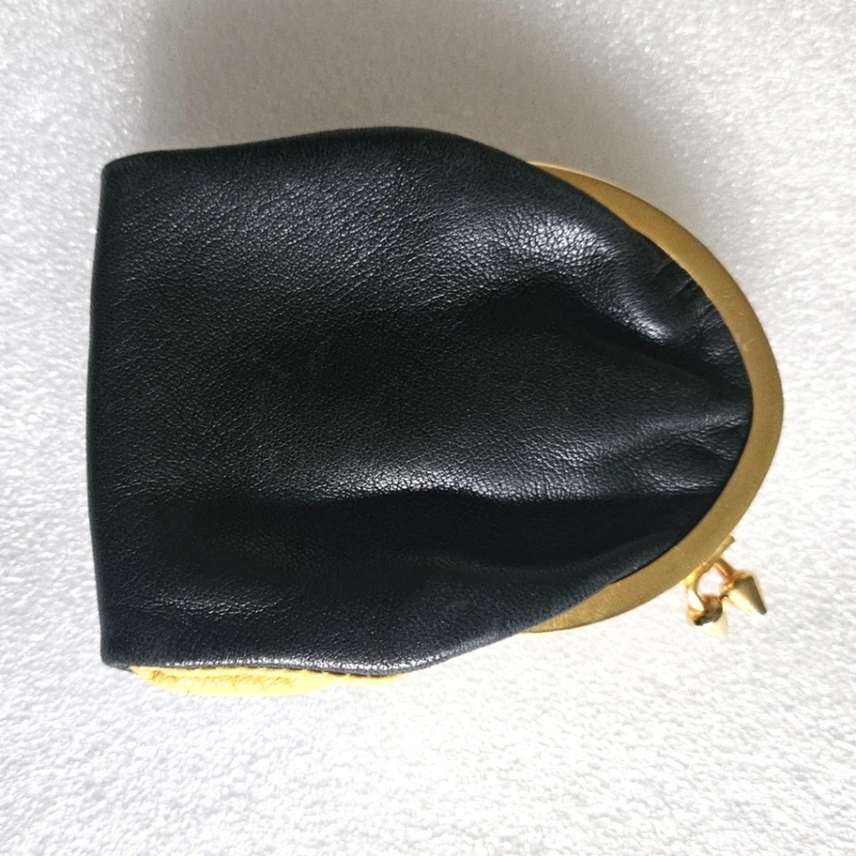 Bolsa de moedas feminina de couro vintage dupla preta e dourada - Imagem 2 de 4
