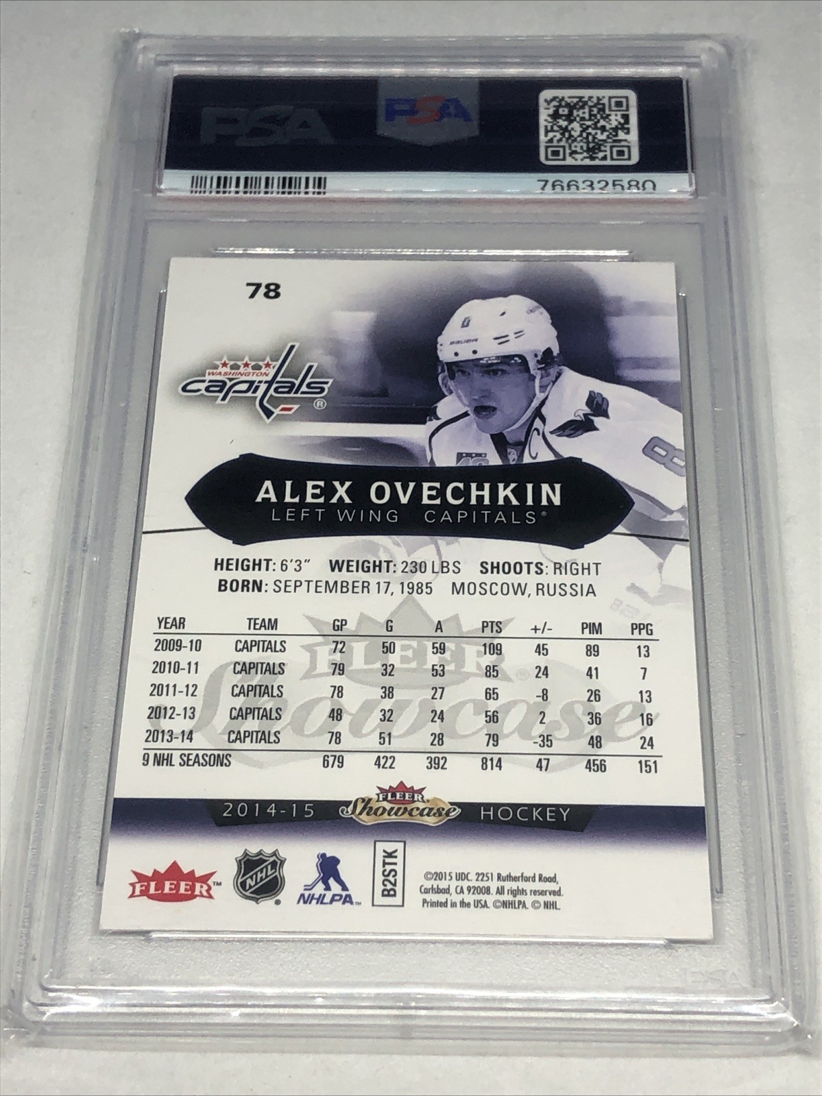 2014-15 Fleer Showcase Alex Ovechkin #78 PSA 10 GEM MINT Washington Capitals view 2
