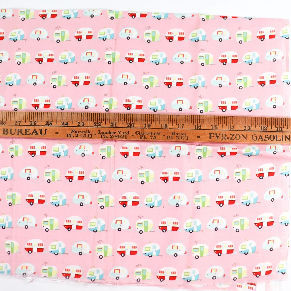 Glamper Licious Cotton Quilting Fabric 13x43 Retro Campers Pink Samantha Walker - Image 3 of 3