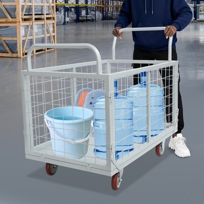 4in1 1800lb Heavy Duty Hand Truck Platform Utility Cart Trolley w/Cage Push Cart