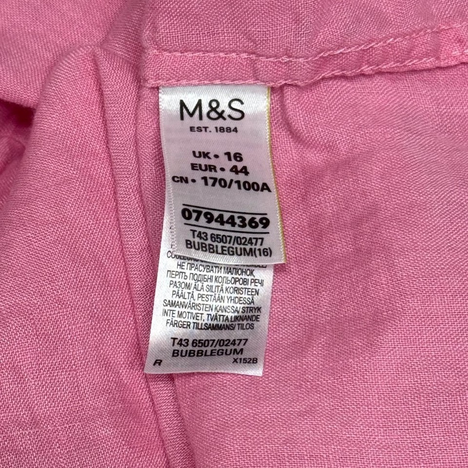 Marks & Spencer 100% Linen Top Sz XL UK 16 Long Sleeve Button Up Shirt ...